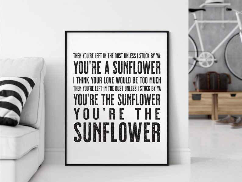 Post Malone Sunflower Song Lyrics Poster Song Lyric Print Etsy
