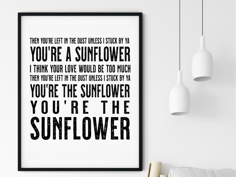 Post Malone Sunflower Song Lyrics Poster Song Lyric Print Etsy