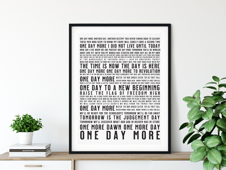 One Day More Song Lyrics from Les Misérables Printable Wall Etsy