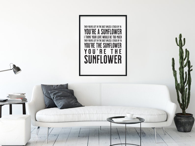 Post Malone Sunflower Song Lyrics Poster Song Lyric Print Etsy