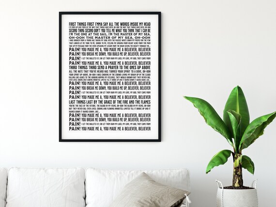 Imagine Dragons Poster Believer Full Song Lyrics Digital Etsy