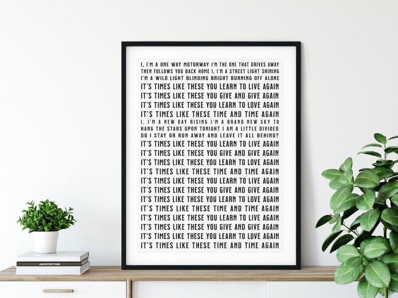 Foo Fighters Song Lyrics Wall Art Times Like These Full Song | Etsy