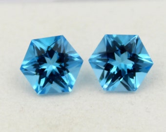 Swiss Blue Topaz Hexagon Shape Faceted Pair Gemstones - Loose Gemstones, Semi Precious Gemstones, 4.85 CT 8x8x5MM, Swiss Topaz For Earring