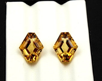 Piedras preciosas de cuarzo citrino talla romboidal: par amarillo facetado, 8,10 ct