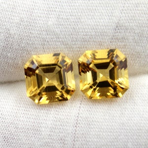Citrine Quartz Asscher Cut Pair Faceted Gemstones - Loose Gemstones, Semi Precious Gemstones, CT 6.60 9x9MM, Gift For Her, Gift For Ring