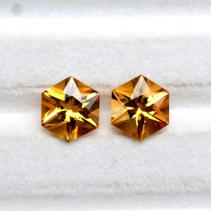 Citrine Quartz Hexagon Shape Pair Faceted Gemstones - Loose Gemstones,Semi Precious Gemstones, 6.45 CT 10x10x6.50MM, Hexagon Shape Earring ,