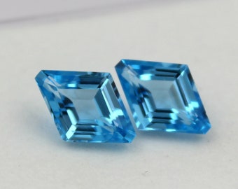 Swiss Blue Topaz Fancy Lozenge Cut Pair Faceted Gemstone - Loose Gemstone, Semi Precious Gemstone, 6.65 CT 13X9X5MM,Blue Topaz For Earring