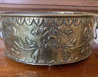 Antique Oval Brass Planter, Art Nouveau, Plant Pot