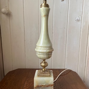 Vintage Large Onyx Green Lamp, Onyx Marble Lamp, Onyx Marble Table Lamp, Onyx Marble & Brass Lamp