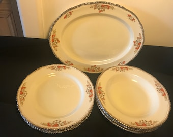 Vintage Woods Ivory Ware-dinerborden Soep- en vleesschotel/schotel, vintage Woods Ware-dinerborden