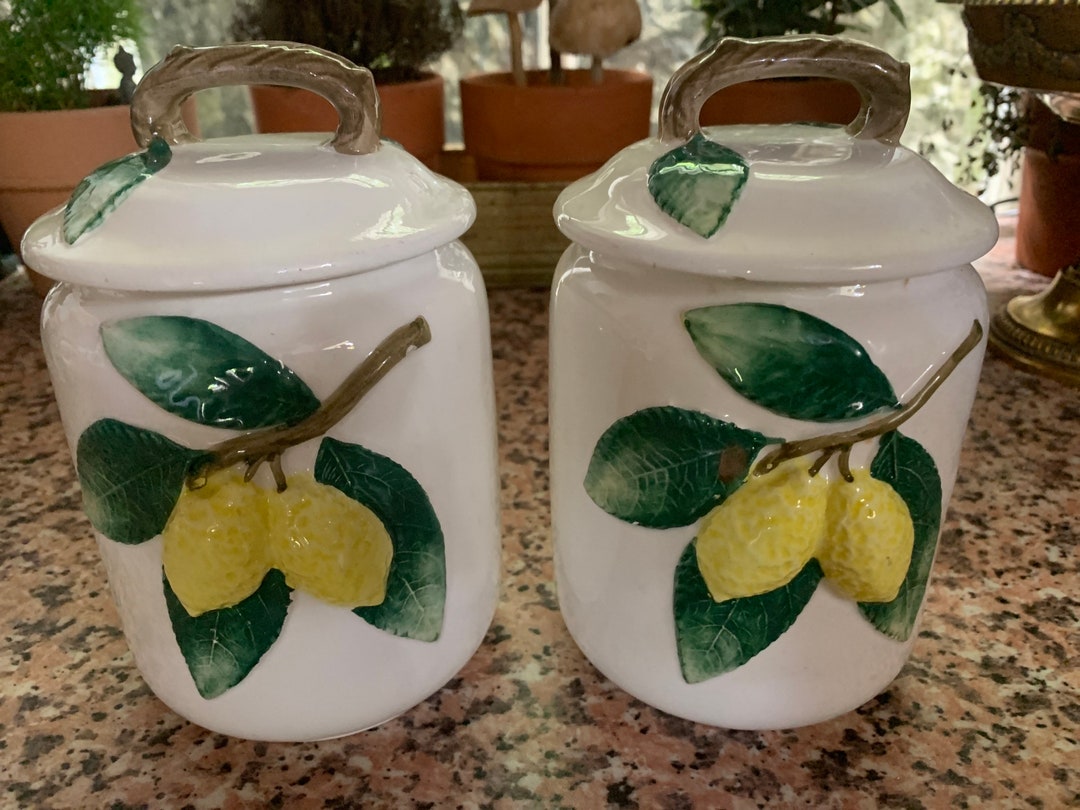 Vintage Italian Bassano Pottery Pair of Storage Jars, Kitchen Jars