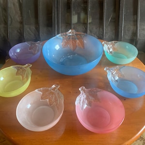 Vintage Nig Frosted & Clear Glass Bowls, Frosted Glass Dessert Set, Harlequin Frosted And Clear Glass Salad Bowls, Glass Dessert Bowls