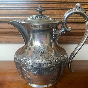 Antique Wm Hutton & Sons Silver Plated Coffee Pot, Antique Silver Plated Coffees Pot, Ornate Silver Plated Coffee Pot