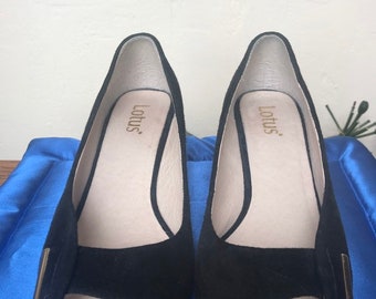 Vintage Lotus Black Suede Shoes, Pumps, Slip Ons