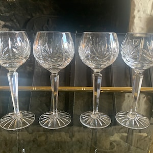 Vintage Set Of Tall Elegant Deep Cut Crystal Wine Glasses, Set Of Four Tall Crystal Wine Glasses, Vintage Crystal Wine Glasses