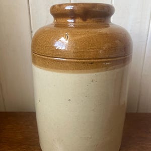 Vintage Large Stoneware Croc, Vintage Large Two Tone Kitchen Jar, Stoneware Croc