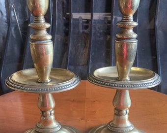 Antique Brass Candlesticks, Antique Brass Candles Holders, Early Victorian Brass Candlesticks, Antique Brass Candleholders