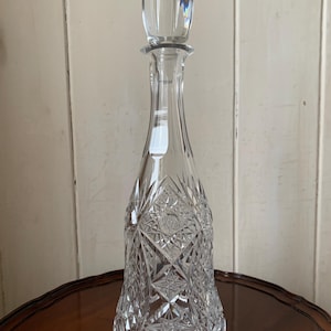 Vintage Tall Crystal Wine Decanter, Bohemian Cut Crystal Decanter, Vintage Bohemian Crystal Decanter
