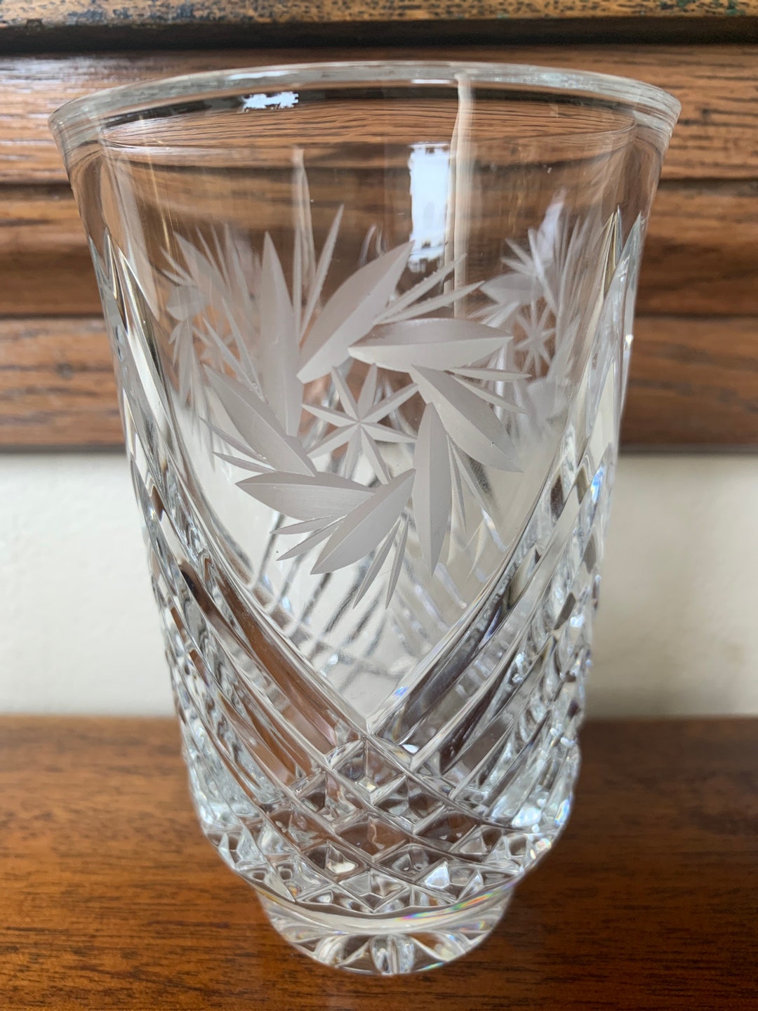 Vintage Heavy Deep Cut Crystal Vase Flower Holder Etsy