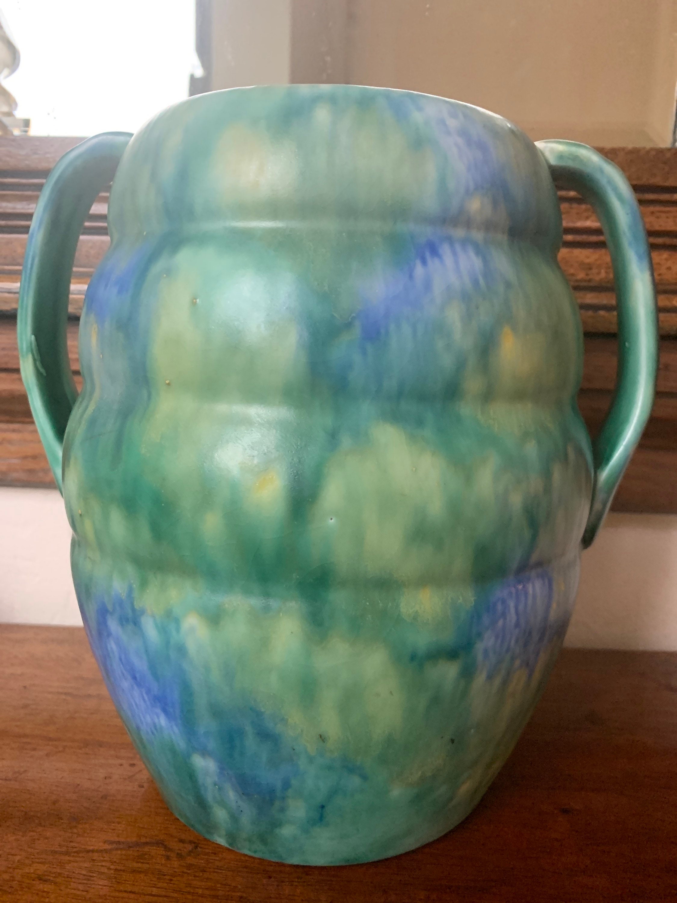 Art Deco Green Pottery Vase Two Handled Art Deco Vase Empire Etsy