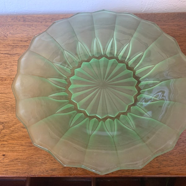 Vintage Bagley Frosted Glass Plate, Art Deco Frosted Glass Plate, Bagley Green Frosted Glass