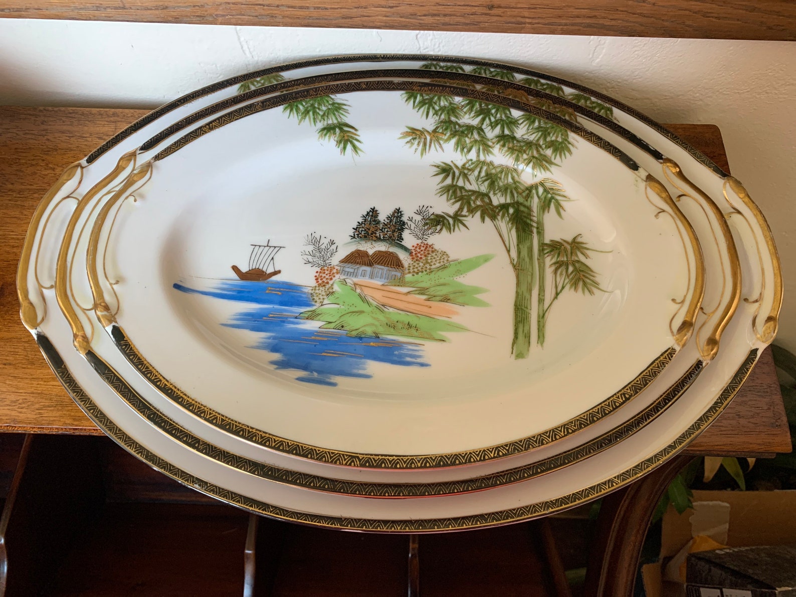 Japanese Vintage Hand Painted Porcelain China Serving Platters Etsy 日本