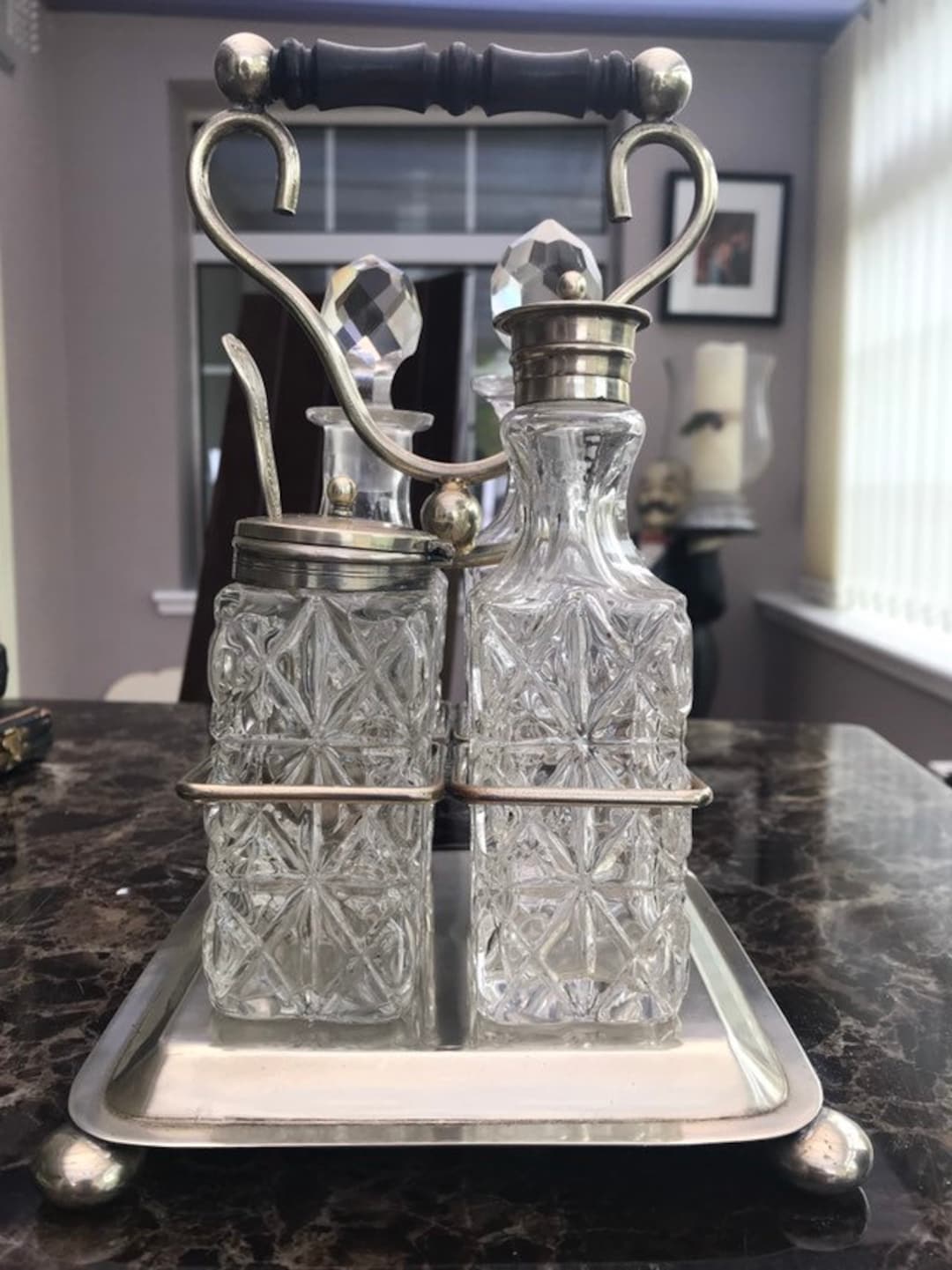 Victorian EPNS Cut Glass Cruet Set Silver Plated Traditional