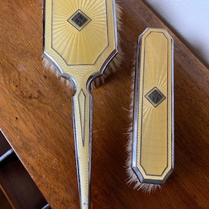 Vanity Art Deco Guilloche Enamel Yellow Gold Brushes