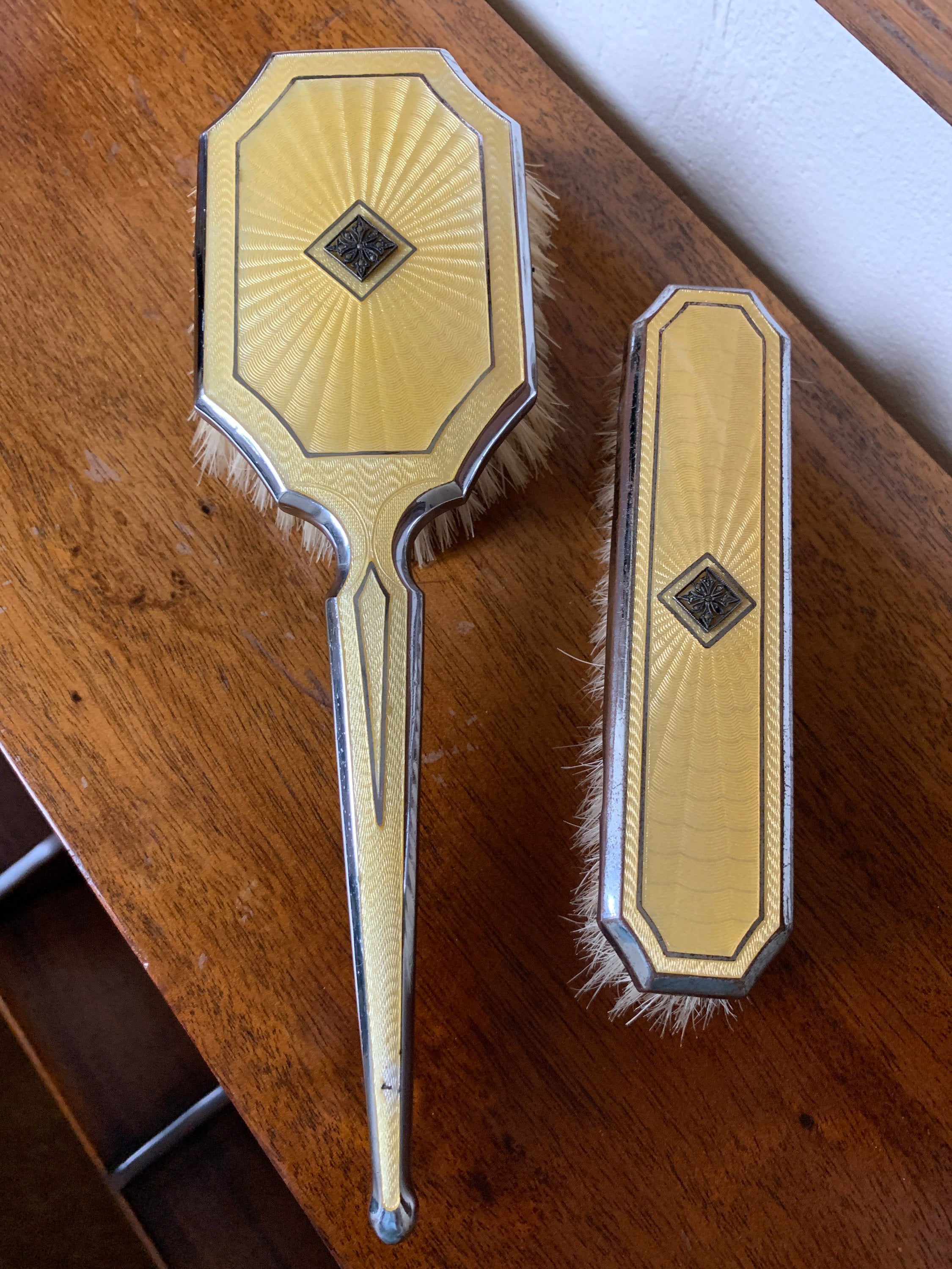 Vanity Art Deco Guilloche Enamel Yellow Gold Brushes Etsy
