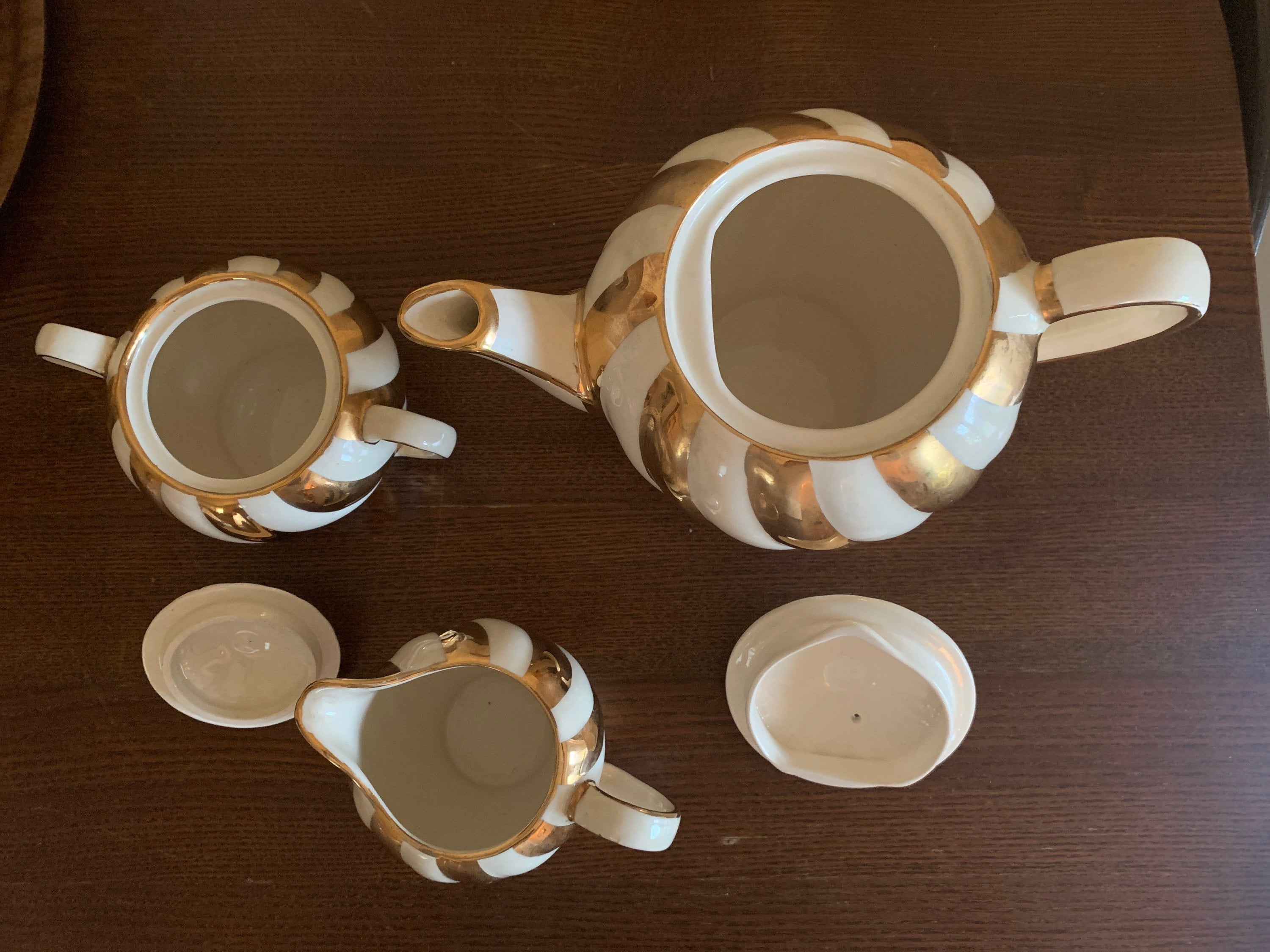 Sadler Tea Set Vintage Sadler Gold and Cream Candy Stripe Teapot Sugar & Cream ...