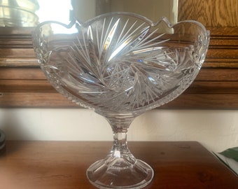 ボヘミアン クリスタル 脚付きボウル、大型クリスタル チェコ 脚付き