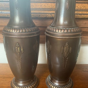 Art Nouveau Dutch Copper Vase, Pair Antique Daalderop Copper Vases, Daalderop Holland Vases