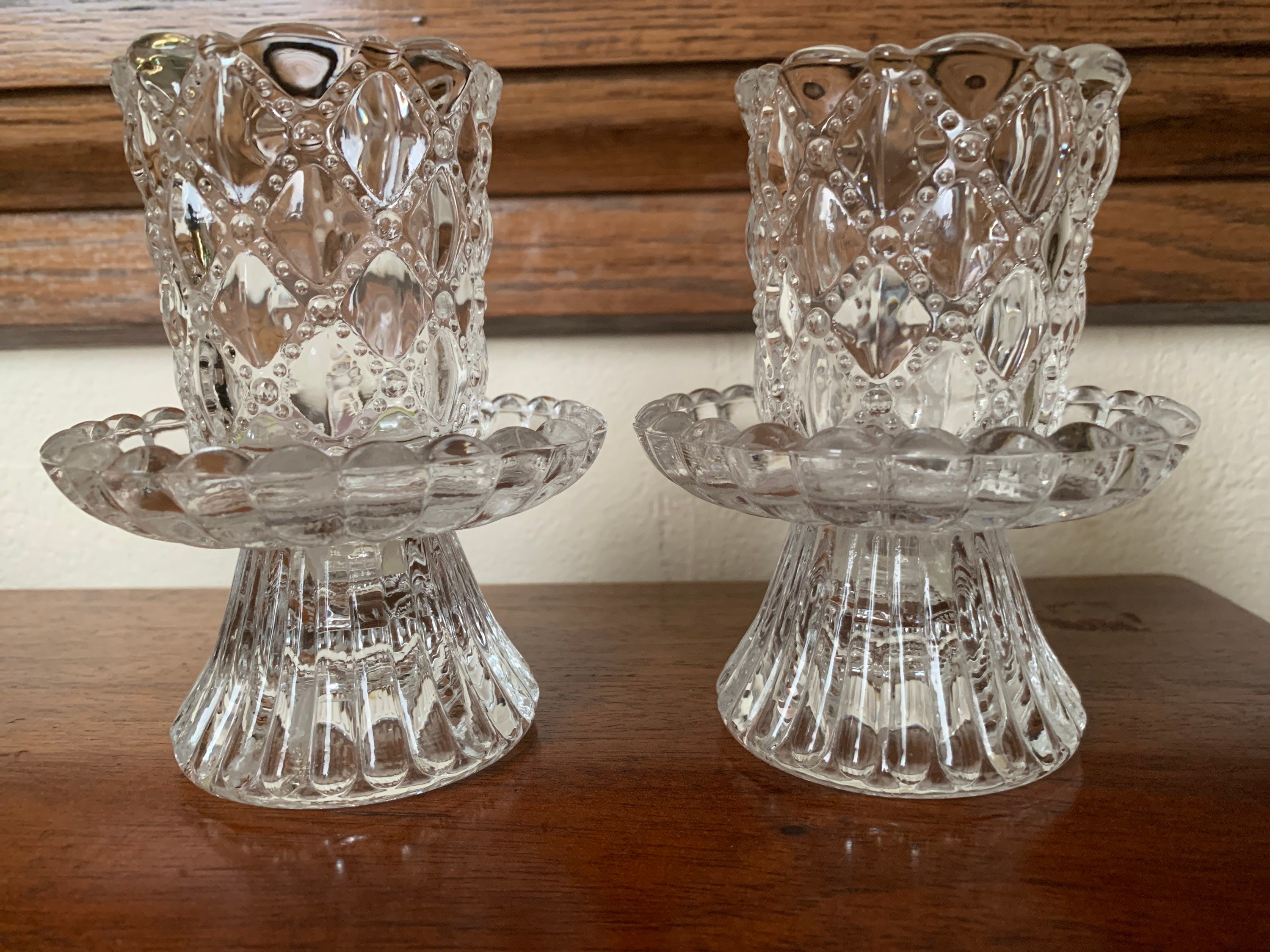 Vintage Pair of Cut Glass Candles Holders