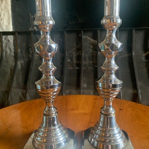 Antique Chrome Candlesticks, Antique Chrome Candle Holders, Large Chrome Candleholders, Large Chrome Candlesticks