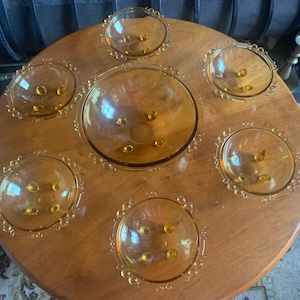 Vintage Soweby Amber Glass Dessert Set, Sowerby Dessert Bowls, Vintage Amber Glass Bowls, Amber Dessert Bowls x 7