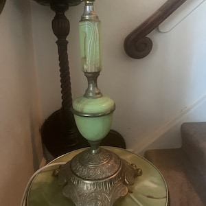 Vintage Large Onyx & Brass Table Lamp, Large MCM Onyx Brass Lamp, Vintage Retro Onyx Brass Table Lamp