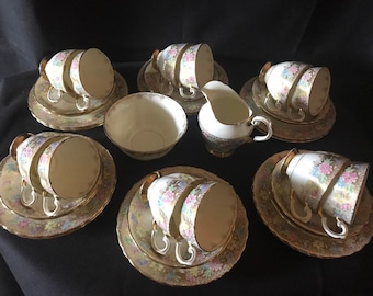 Vintage Plant China Tuscan Vintage 37 Pce Tea Set, Vintage China Tea Set, 37 Piece English China Tea Set