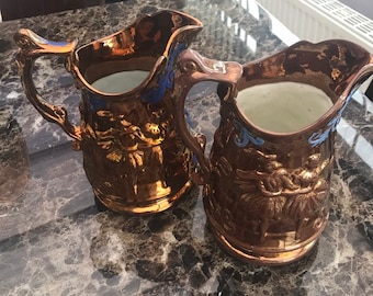 Two Large Victorian Copper Lustre Jugs
