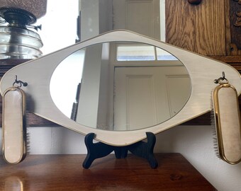 Vintage Retro MCM Wall Hanging Mirror And Brush Set, Wall Mirror