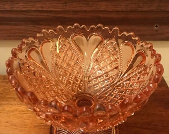 Vintage Pink Pressed Glass Compote