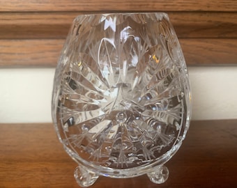 Vintage Deep Cut & Etched Crystal Posy Bowl, Vintage Heavy Crystal Footed Posy Bowl, Ornate Crystal Rose Bowl