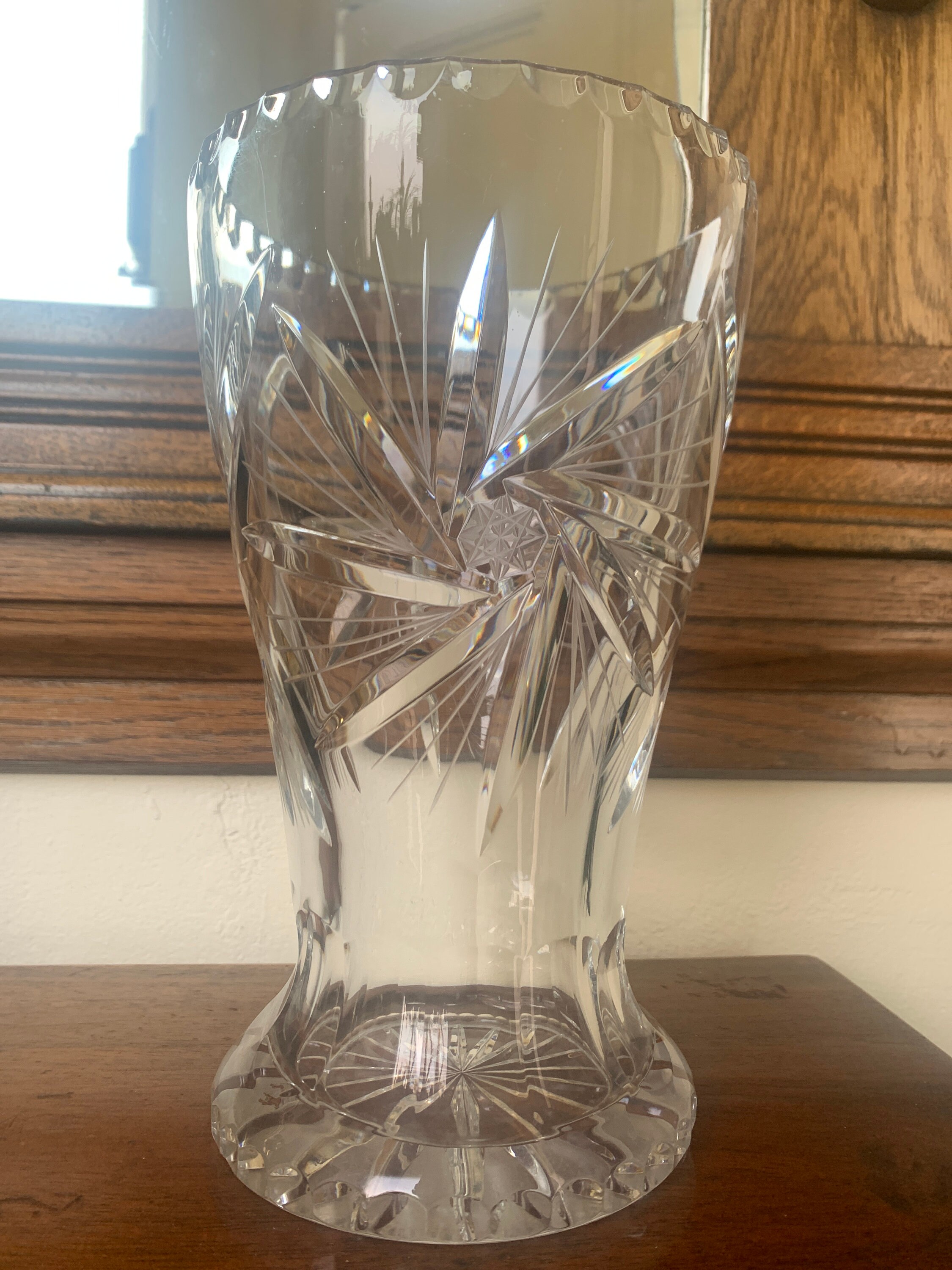 ヴィンテージ ヘビー ディープ カット クリスタル花瓶、ラージ ヘビー