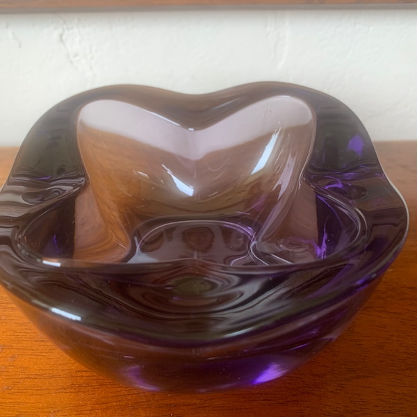 Murano Glass Ashtray, Amethyst Heavy Art Glass Ashtray / Bowl