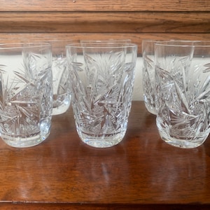 Vintage Crystal Whisky Glasses, Whisky Tumblers, Hobstar Crystal Whiskey Tumblers