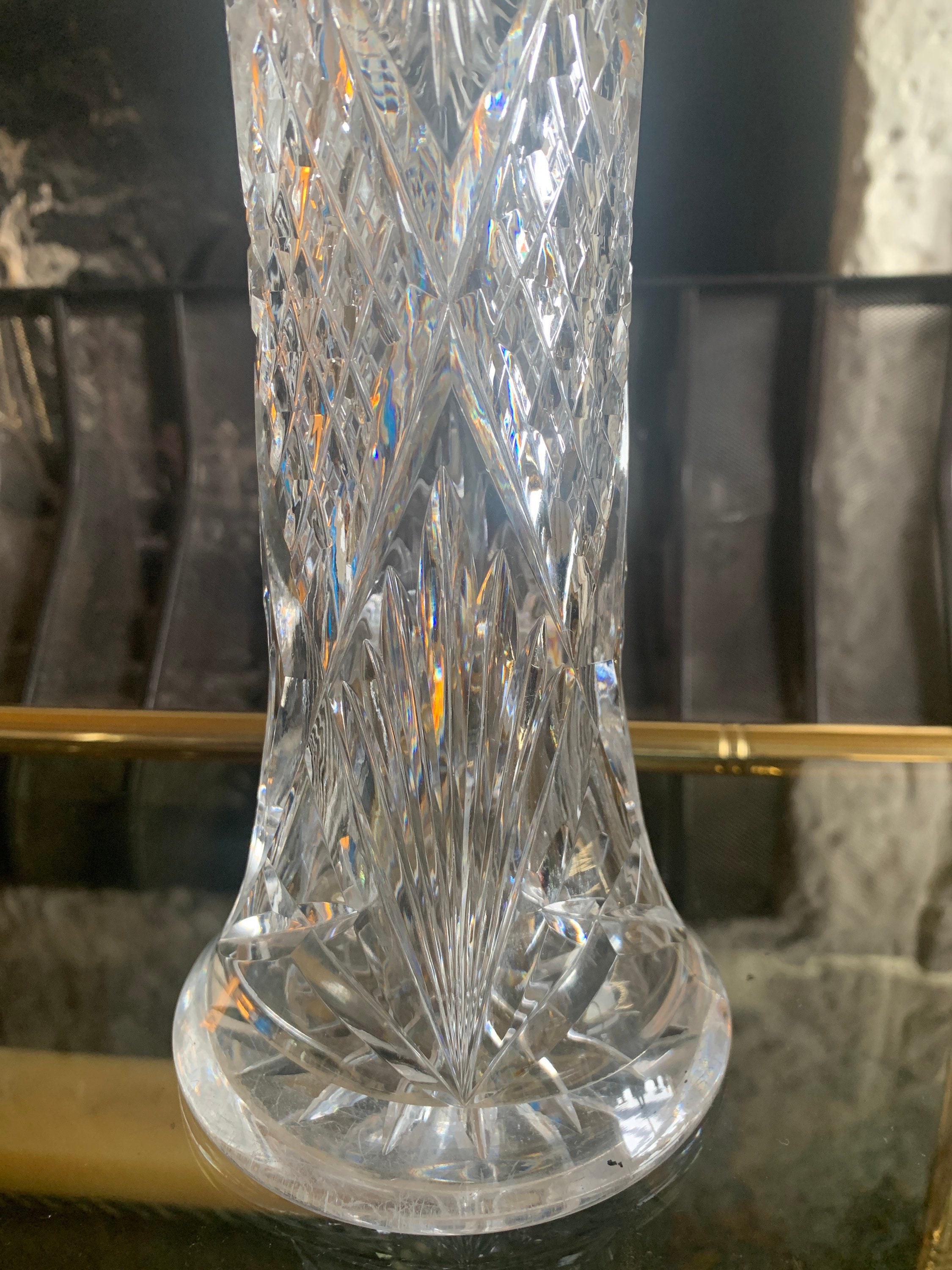 Vintage Abp Cut Crystal Glass Vase Antique Abp Crystal Cut Etsy