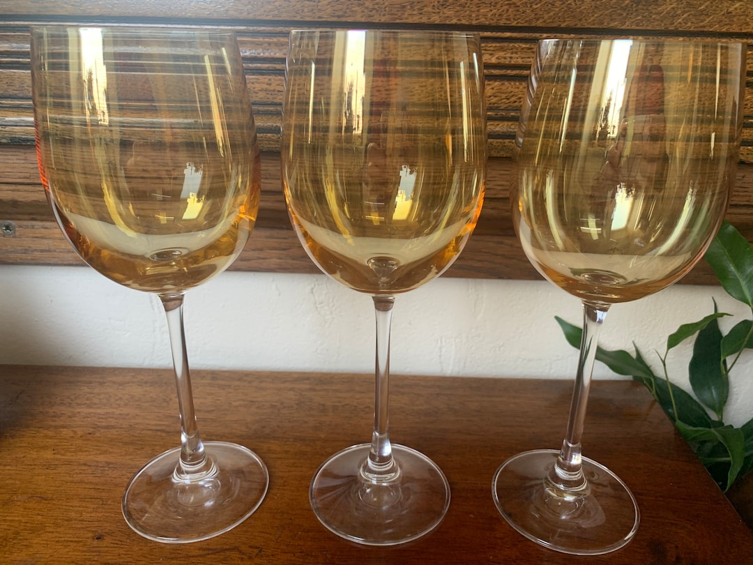 Vintage Large Amber Wine Glasses Vintage Marigold Wine Etsy