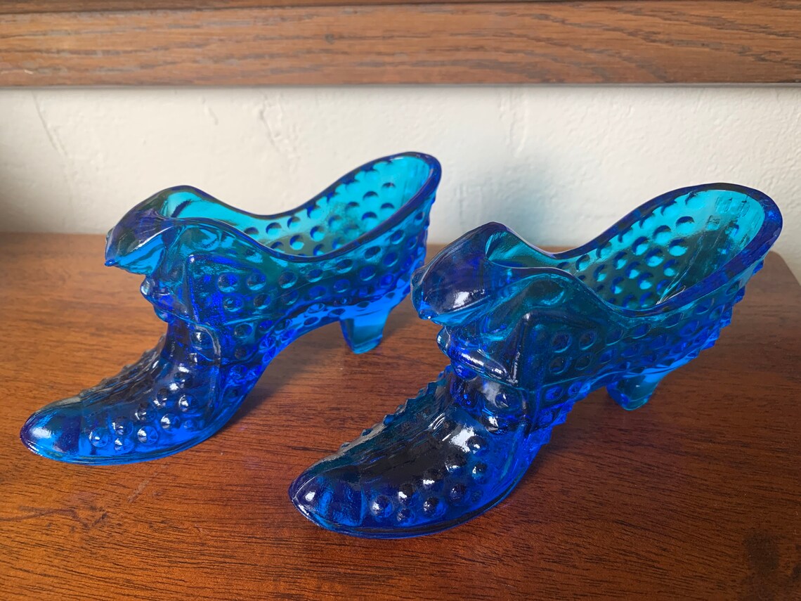Vintage Pair of Fenton Blue Glass Slippers Fenton Posy Etsy UK