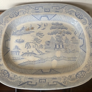 Antique Pale Blue Willow Meat Platter, Antique Willow Platter, Ironstone Willow Pattern Serving Plate