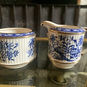Vintage Blue And White Sadler Sugar & Cream Set, Sadler Sugar And Milk Jug, Sadler Small Sugar Bowl And Milk Jug