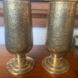 Vintage Pair Of Brass Vases, Pair Of Solid Brass Vases, Pair Of Footed Brass Vases, Pair Of Brass Flower Holders
